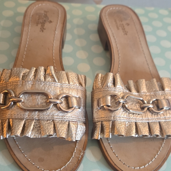 Kate Spade Gold Ruffle Chain Mules - Picture 2 of 10